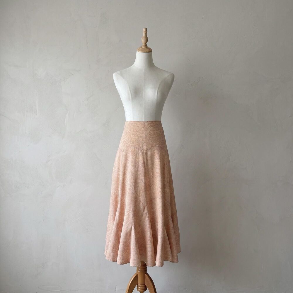 Lauren Ralph Lauren c. 2000s Silk-Cotton Godet Skirt in Buttercream Paisley | 12